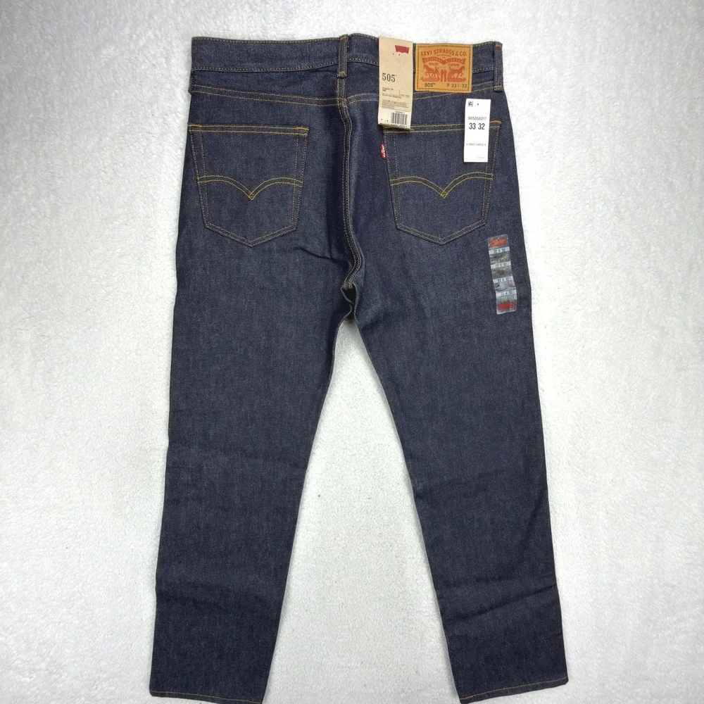 Levis‎ 505 Regular Fit Straight Leg Jeans Mens 33x32 Blue NWT Dark Wash